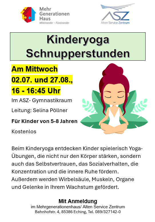Neues Angebot im ASZ: Kinderyoga - besuchen Sie unsere ersten beiden Schnupperkurse